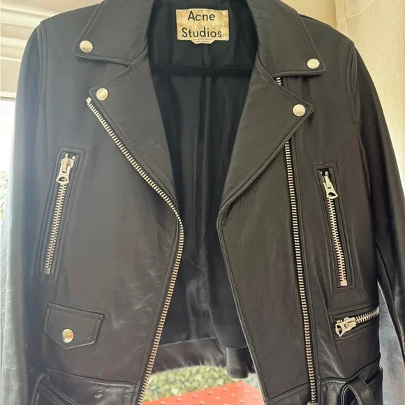 Acne Black Leather Jacket - Mock Style